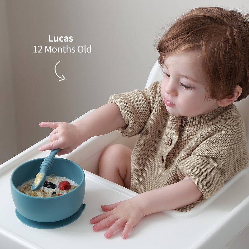 SAMiGO Silicone Baby Bowl and Spoon Set with Suction and Lid, First Stage Self Feeding Essentials, Food Bowl for 6+ Months - Image 5